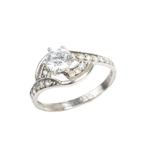 925 Ayar Gümüş Tektaş Yanı Taşlı 1,00 crt Görünümlü Yüzük - Resim 6