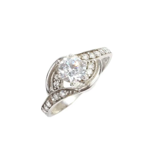 925 Ayar Gümüş Tektaş Yanı Taşlı 1,00 crt Görünümlü Yüzük - Resim 7