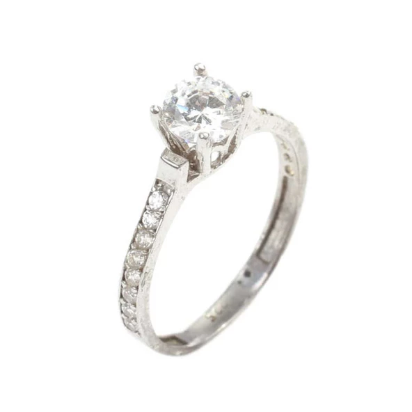 925 Ayar Gümüş Tektaş Yanı Taşlı 0,90 crt Görünümlü Yüzük - Resim 2