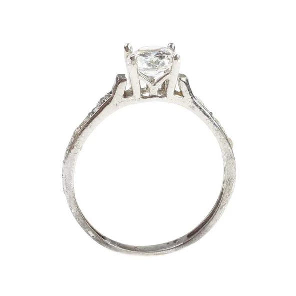 925 Ayar Gümüş Tektaş Yanı Taşlı 0,90 crt Görünümlü Yüzük - Resim 4