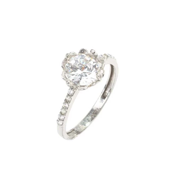 925 Ayar Gümüş Tektaş Yanı Taşlı 1,32 crt Görünümlü Yüzük - Resim 3