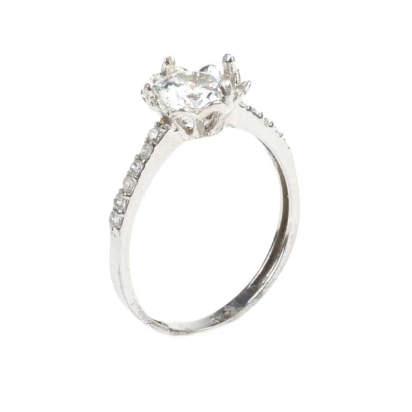 925 Ayar Gümüş Tektaş Yanı Taşlı 1,32 crt Görünümlü Yüzük - Resim 5