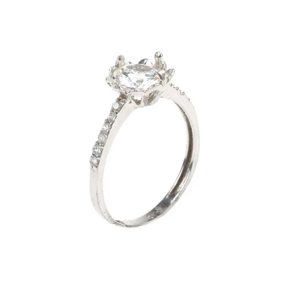 925 Ayar Gümüş Tektaş Yanı Taşlı 1,32 crt Görünümlü Yüzük - Resim 4