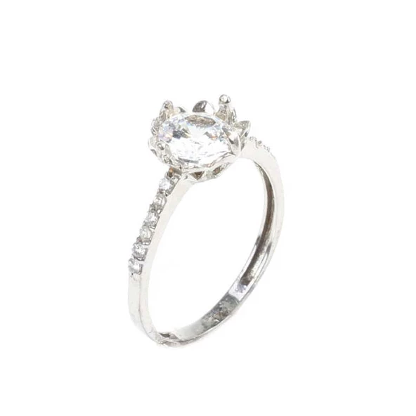 925 Ayar Gümüş Tektaş Yanı Taşlı 1,32 crt Görünümlü Yüzük - Resim 2