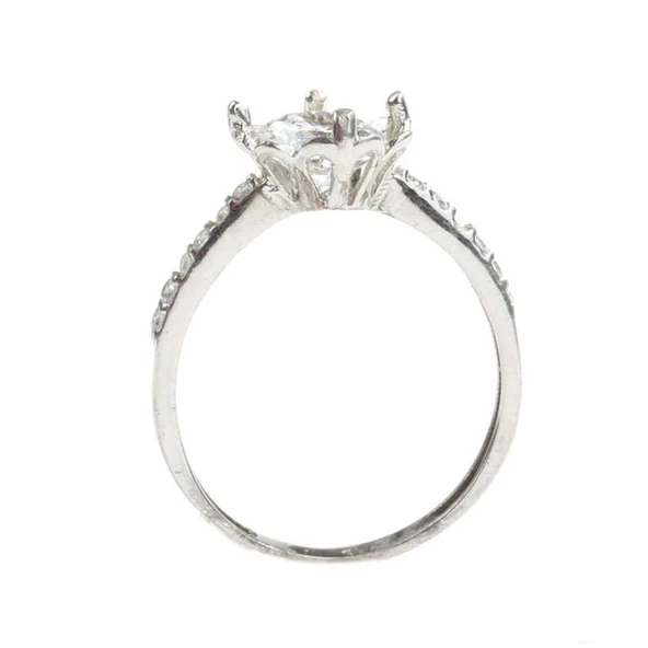 925 Ayar Gümüş Tektaş Yanı Taşlı 1,32 crt Görünümlü Yüzük - Resim 6