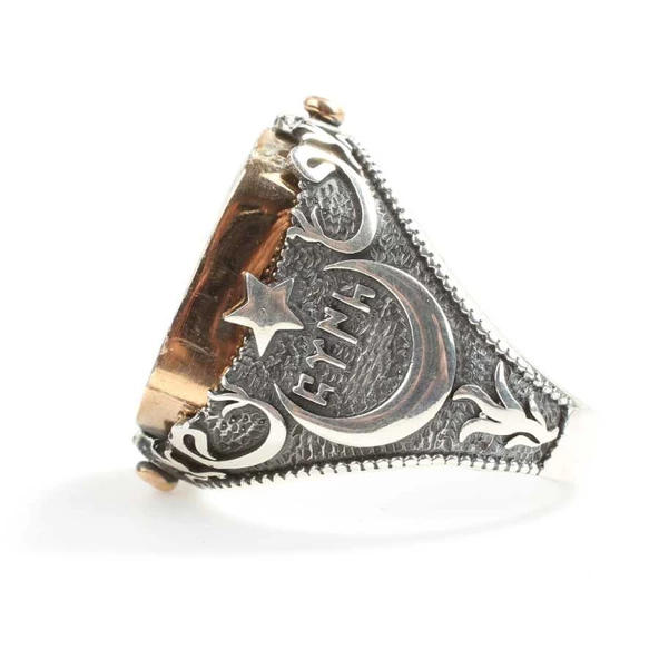 925 Ayar Gümüş Kartal Vav Ay yıldızlı Dönen Erkek Yüzük - Resim 4