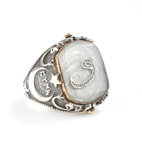 925 Ayar Gümüş Kartal Vav Ay yıldızlı Dönen Erkek Yüzük - Resim 8