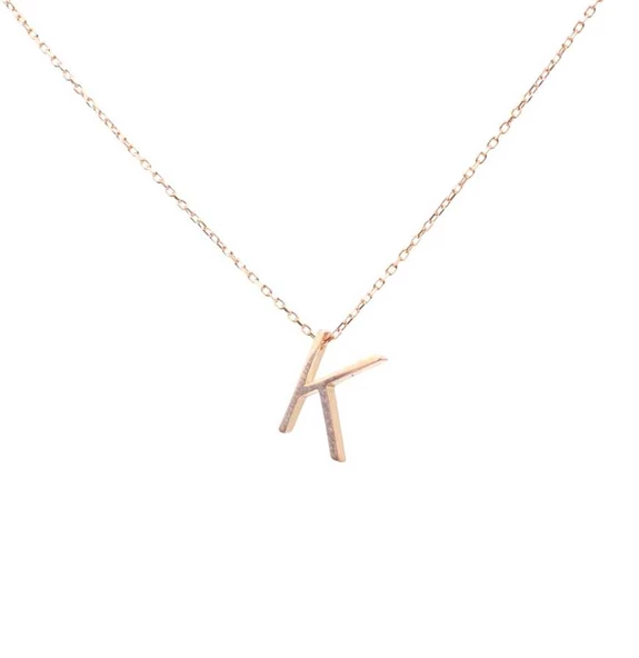 925 Ayar Gümüş 3 Boyutlu K Harfi Kolye - Resim 3