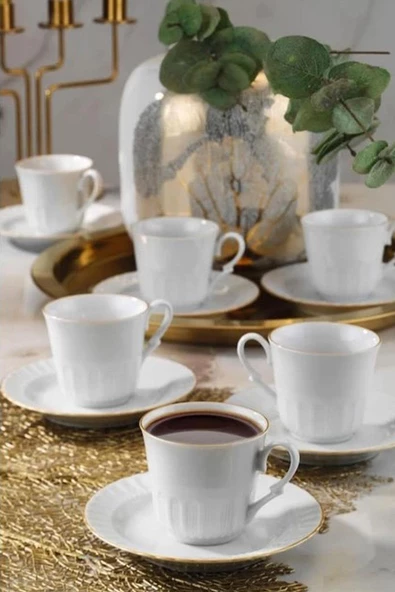 Güral Porselen Sedef Yaldızlı Çay Fincan Ve NescafeTakımı 6 Lı  SF02CT23