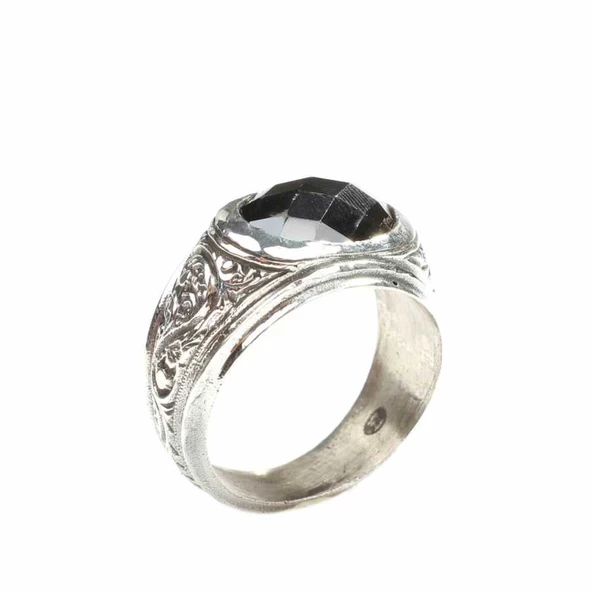 925 Ayar Gümüş Oval Oniks Taşlı Fasetli Erkek Yüzük - Resim 2