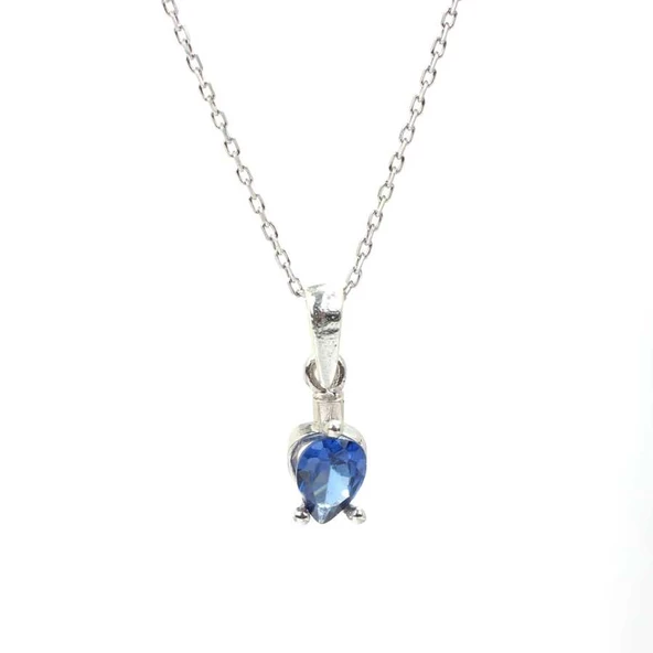 925 Ayar Gümüş Minik Ters Damla Safir Taşlı Kolye ürün görseli 1