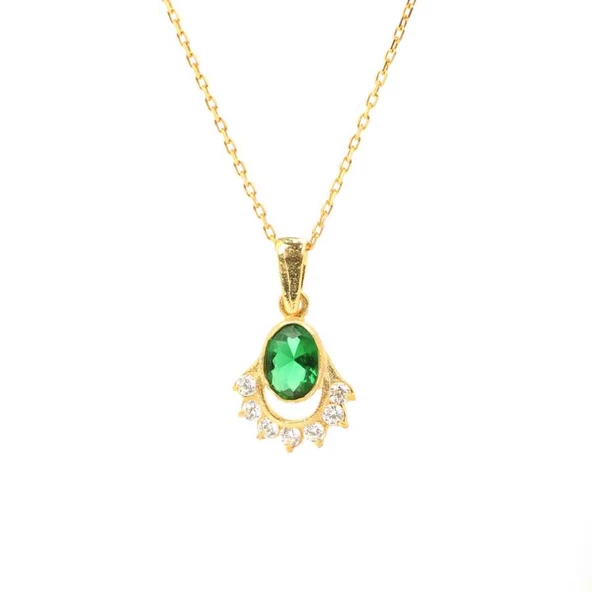 925 Ayar Gümüş Nişane Tasarım Oval Zümrüt Taşlı Kolye - Resim 3