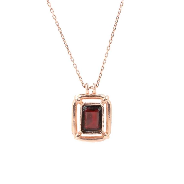 925 Ayar Gümüş Dikdörtgen Taşlı Garnet Kolye - Resim 4