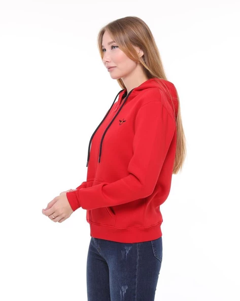 Backpacker Kadın Sweatshirt Kapüşonlu Fermuarlı Kırmızı - 4