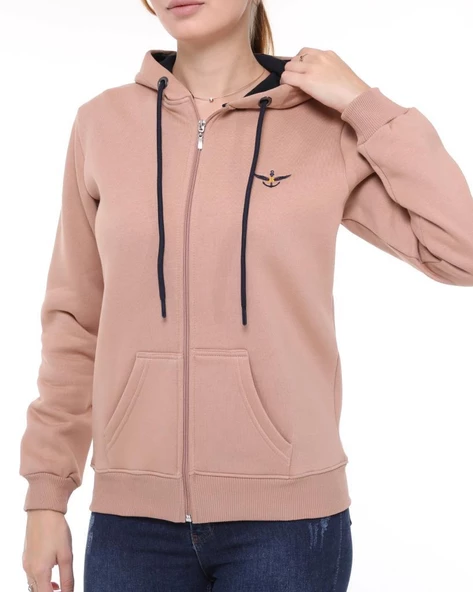 Backpacker Kadın Sweatshirt Kapüşonlu Fermuarlı Bej - 7