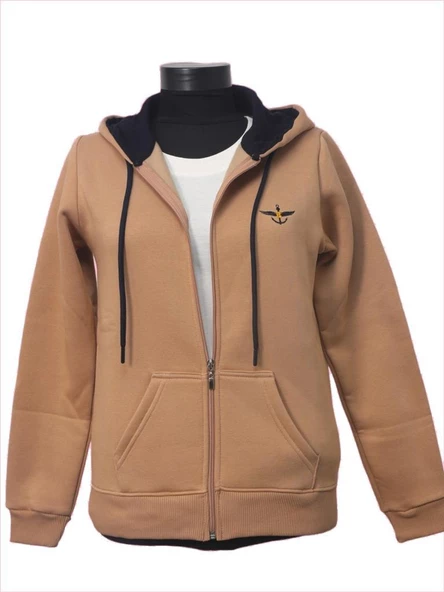 Backpacker Kadın Sweatshirt Kapüşonlu Fermuarlı Bej - 9