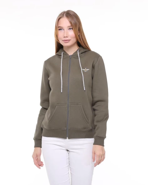 Backpacker Kadın Sweatshirt Kapüşonlu Fermuarlı Haki - 2