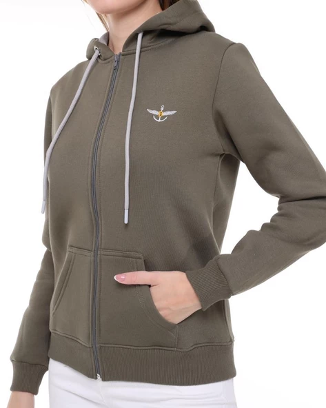 Backpacker Kadın Sweatshirt Kapüşonlu Fermuarlı Haki - 8
