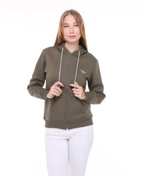 Backpacker Kadın Sweatshirt Kapüşonlu Fermuarlı Haki - 3