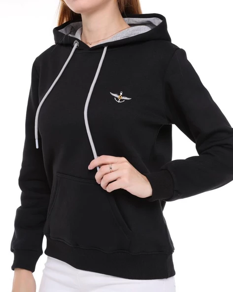 Backpacker Kadın Sweatshirt Kapüşonlu Siyah - 7