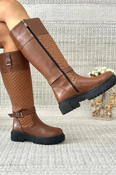 Mengiz Kapitone Taba Kadın Deri Çizme - 2