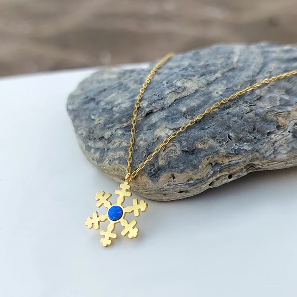 Vaoov 925 Ayar Gümüş Opal Taşlı Gold Kar Tanesi Kolye - Resim 3