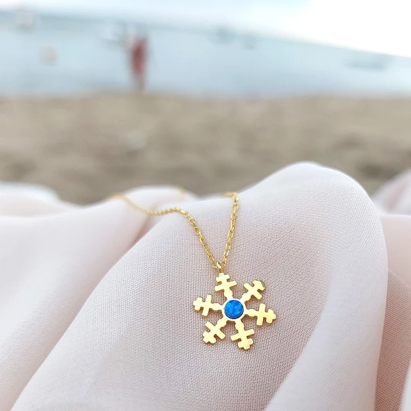Vaoov 925 Ayar Gümüş Opal Taşlı Gold Kar Tanesi Kolye ürün görseli