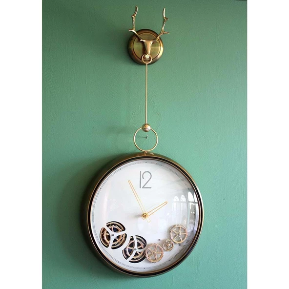 Çarklı Geyikli Duvar Saati Alk1587 Dekoratif Hediyelik - 2