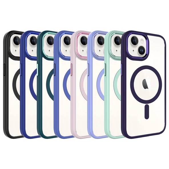 iPhone 15 Kılıf Wireless Şarj Özellikli Krom Magsafe Silikon Kapak Kılıf - Resim 2