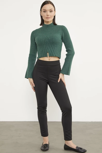 Yarım Balıkçı Crop Triko Kazak - Yeşil - Resim 3