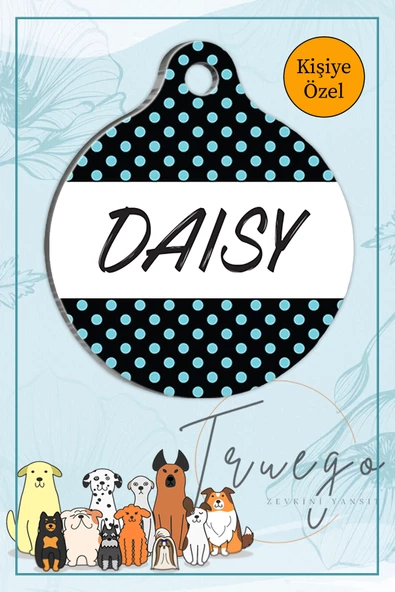 Puantiyeli Kedi Köpek Künyesi Mavi Beyaz Yuvarlak Şekilli