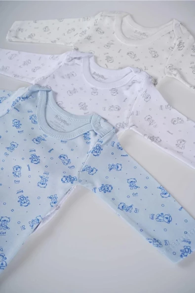 BABYTOO 3'LÜ KARIŞIK DESENLİ UZUN KOLLU BEBEK ÇITÇITLI BADİ - 7