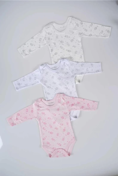 BABYTOO 3'LÜ KARIŞIK DESENLİ UZUN KOLLU BEBEK ÇITÇITLI BADİ - 4