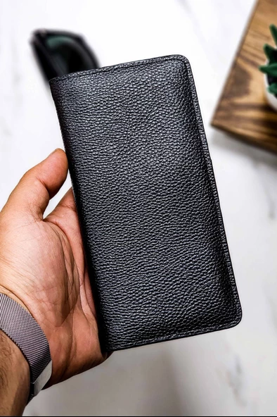 Siyah Deri Cüzdan Portföy Kartlık Uzun Cüzdan Unisex