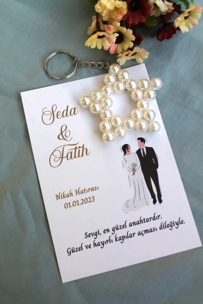 30 Adet Zincirli İnci Yıldız Anahtarlık - Kişiye Özel - Kına Hediyesi - Söz Hediyesi - Nikah Hatıra - Resim 6