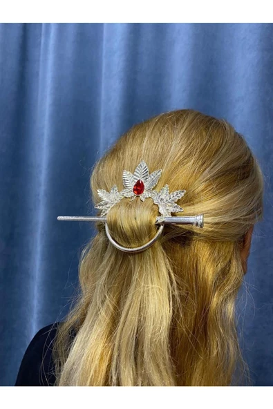 Vip Rodyum Farklı Tarz Şık Kırmızı Taşlı Gümüş Renk Geyşa Toka - 2