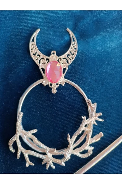 Vip Rodyum Farklı Tarz Şık Pembe Taşlı Gümüş Renk Geyşa Abiye Toka - 3