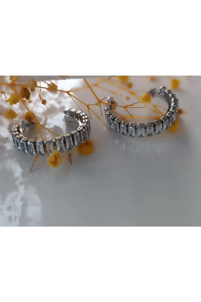 zirkon taşlı suyolu Şık ve farklı tarz çelik halka küpe ürün görseli 1