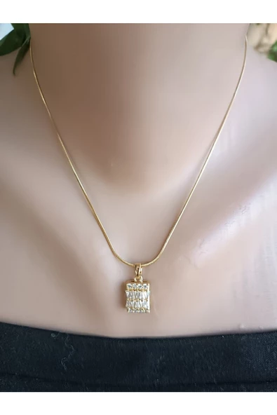 şık ve tarz zirkon taşlı baget çelik kolye - 2