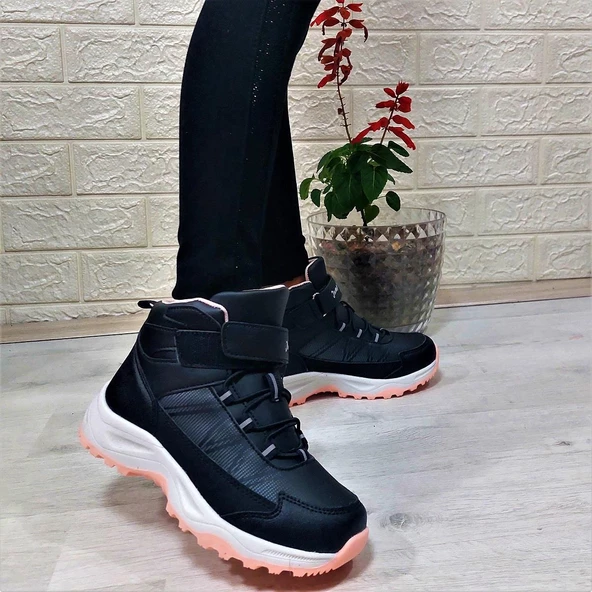 Jump 29194 Siyah-Pembe Cırtlı Fuspetli Kaymaz Kız Çocuk Bot