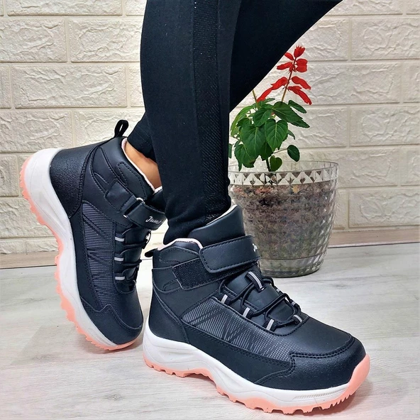 Jump 29194 Siyah-Pembe Cırtlı Fuspetli Kaymaz Kız Çocuk Bot - Resim 4