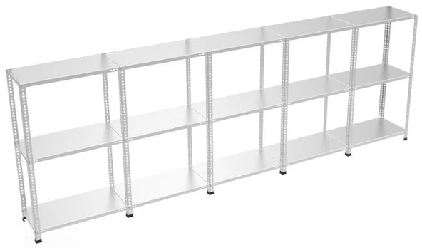 3 Katlı 5'li Bitişik Galvaniz Çelik Raf - Depo, Arşiv, Kiler, Dosya, Market Rafı  43x60 cm 200 cm 1.00 mm