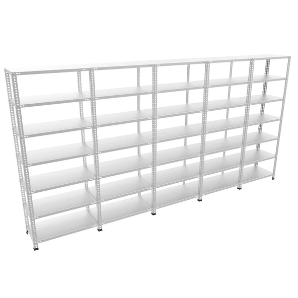 7 Katlı 5'li Bitişik Galvaniz Çelik Raf - Depo, Arşiv, Kiler, Dosya, Market, Bakkal Rafı  43x60 1.00 mm 250 cm
