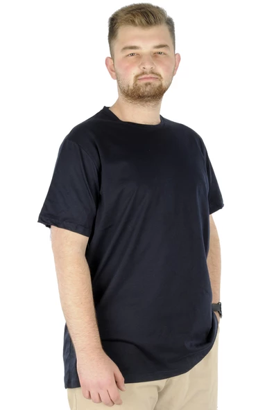 Mode XL Büyük Beden Erkek T-Shirt Basic 20031 Lacivert - Resim 2