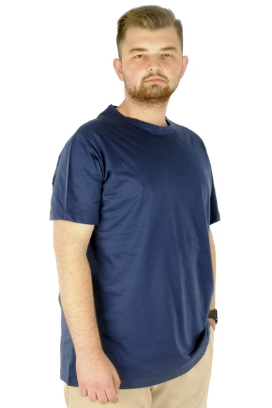 Mode XL Büyük Beden Erkek T-Shirt Basic 20031 İndigo - Resim 2