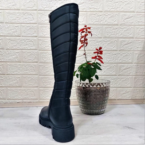 M.P 2752 Siyah Fermuarlı İçi Kürklü 46cm Paraşüt Bayan Çizme - 8