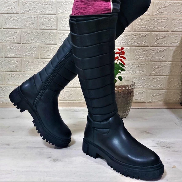 M.P 2752 Siyah Fermuarlı İçi Kürklü 46cm Paraşüt Bayan Çizme - 3