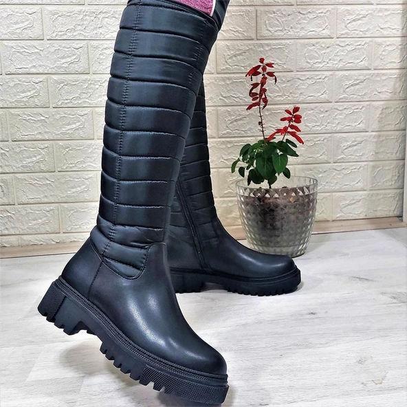 M.P 2752 Siyah Fermuarlı İçi Kürklü 46cm Paraşüt Bayan Çizme - 4