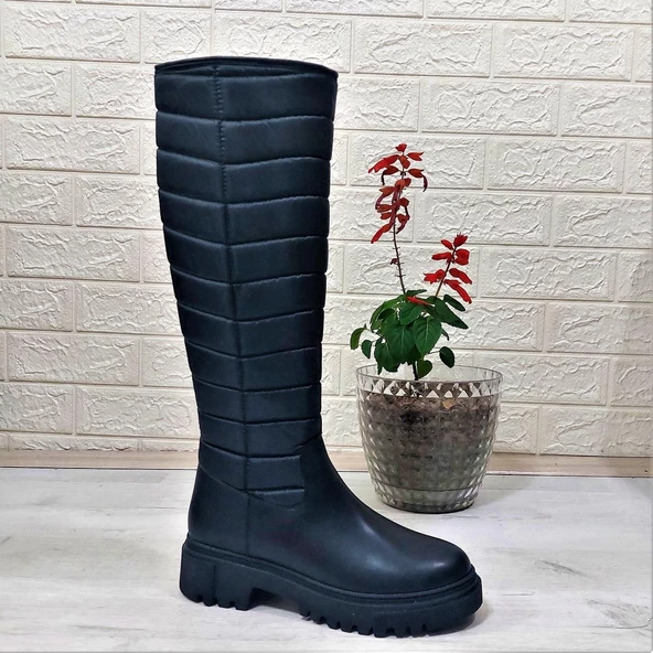 M.P 2752 Siyah Fermuarlı İçi Kürklü 46cm Paraşüt Bayan Çizme - 6