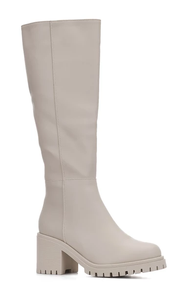 Günlük Kadın Dizaltı Çizme Kalın Yüksek Traktör Topuklu Kaymaz Taban Fermuarlı Rahat 2431 - 4